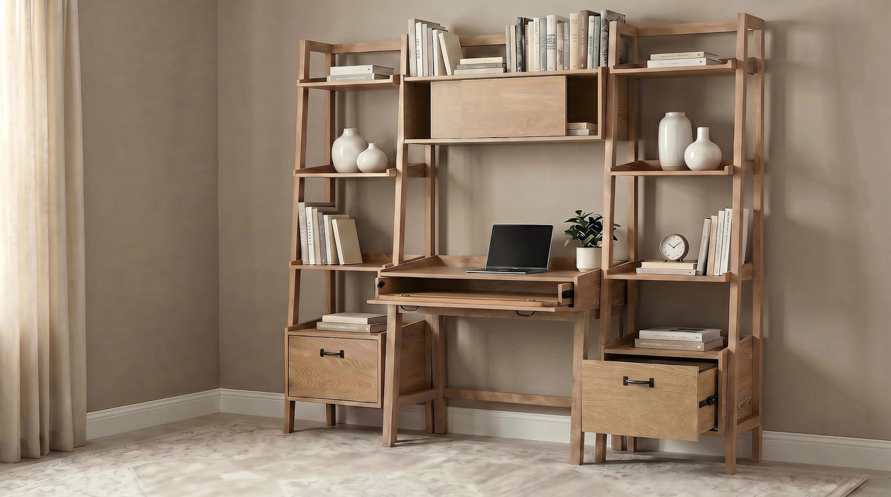 Fabian Desk and Bookshelf Set (Desk, 2 Bookcase and Bridge)