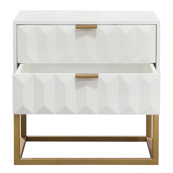 Spectrum 2-Drawer Solid Mango Wood Accent Table in White Finish w/ Gold Finished Iron Legs by Diamond Sofa