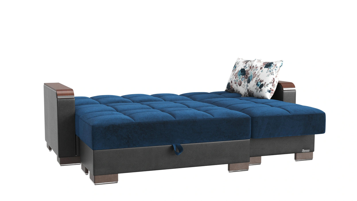 Ottomanson Armada X Collection Upholstered Convertible Wood Trimmed Chaise Lounge with Storage