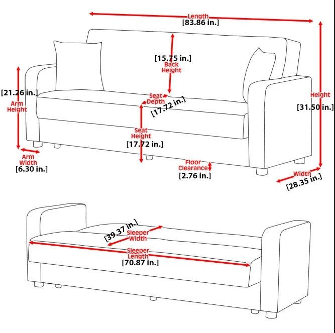Ottomanson Barato Collection Upholstered Convertible Sofabed with Storage