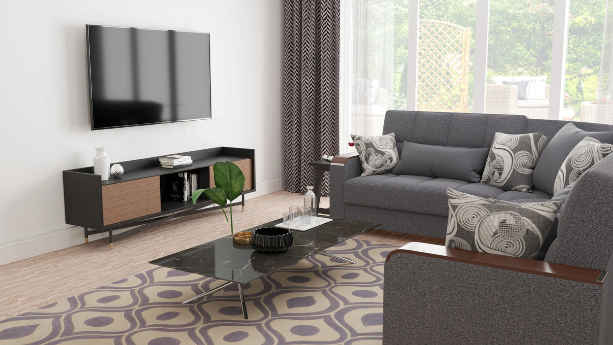 Ottomanson Armada X Collection Upholstered Convertible Wood Trimmed Sectional with Storage