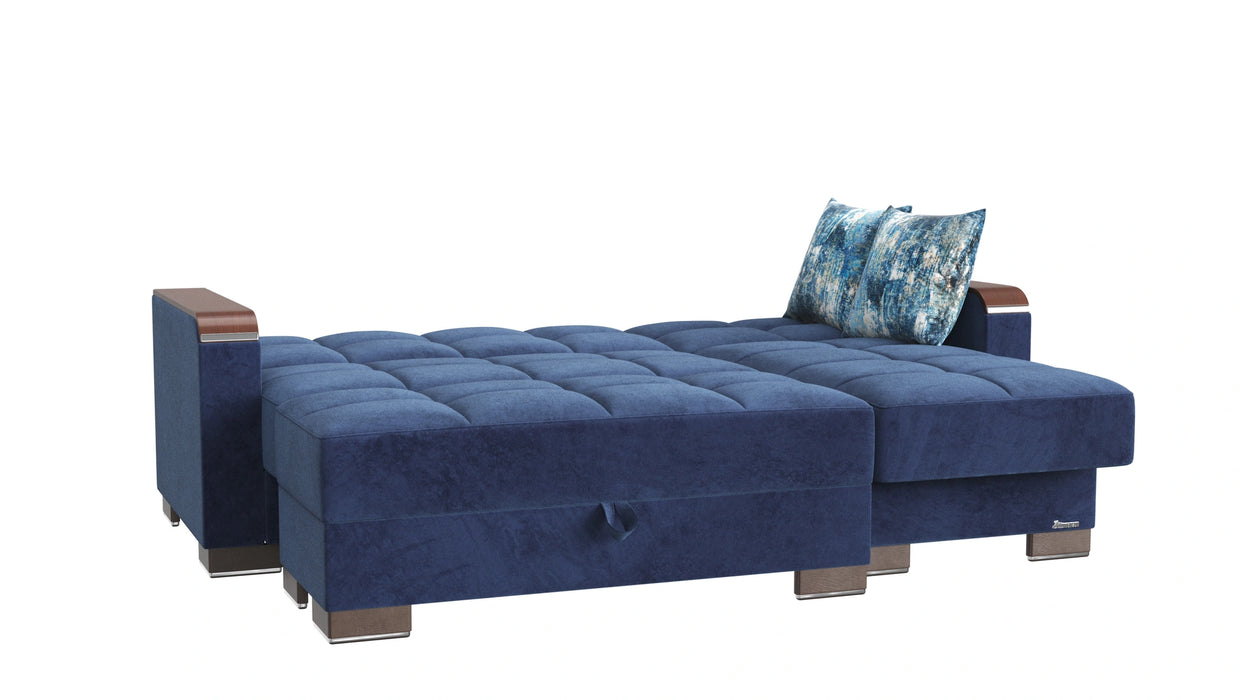Ottomanson Armada X Collection Upholstered Convertible Wood Trimmed Chaise Lounge with Storage