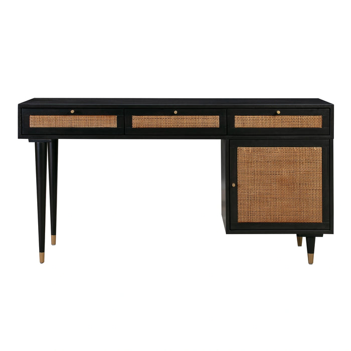 Sierra 60" Cane 3-Drawer Desk With Storage