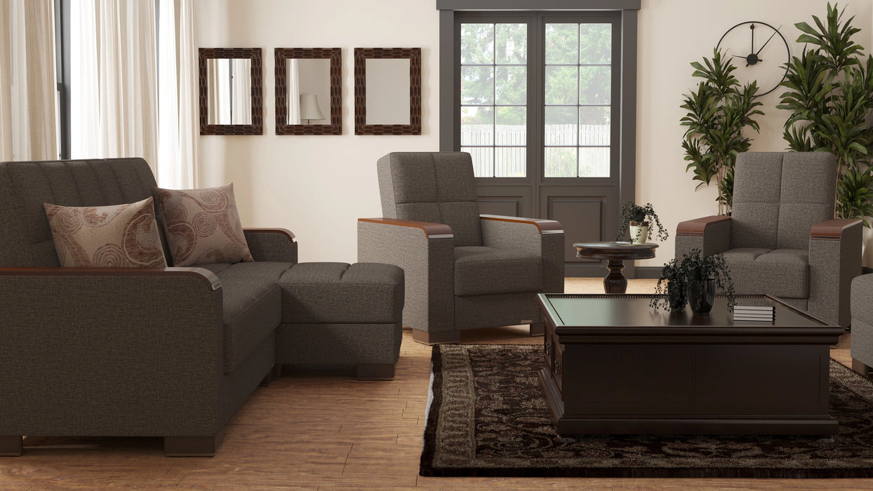 Ottomanson Armada X Collection Upholstered Convertible Wood Trimmed Chaise Lounge with Storage