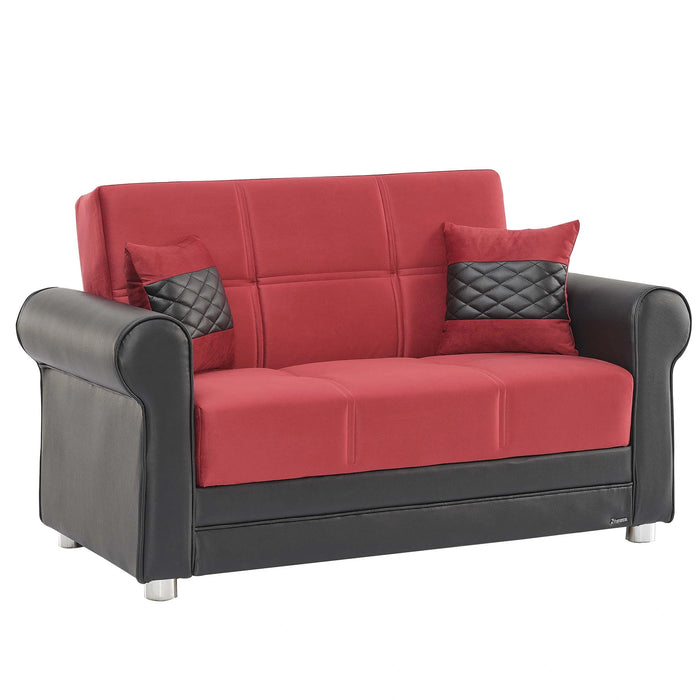 Ottomanson Avalon Collection Upholstered Convertible Loveseat with Storage, Burgundy