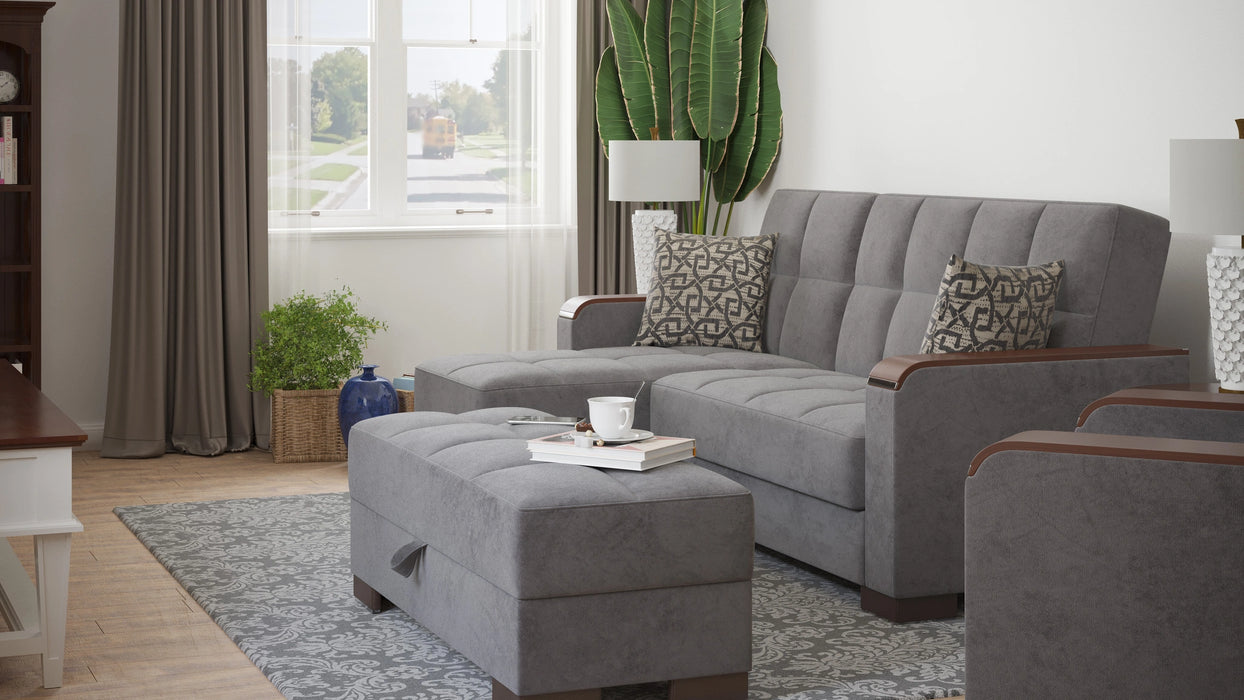 Ottomanson Armada X Collection Upholstered Convertible Wood Trimmed Chaise Lounge with Storage