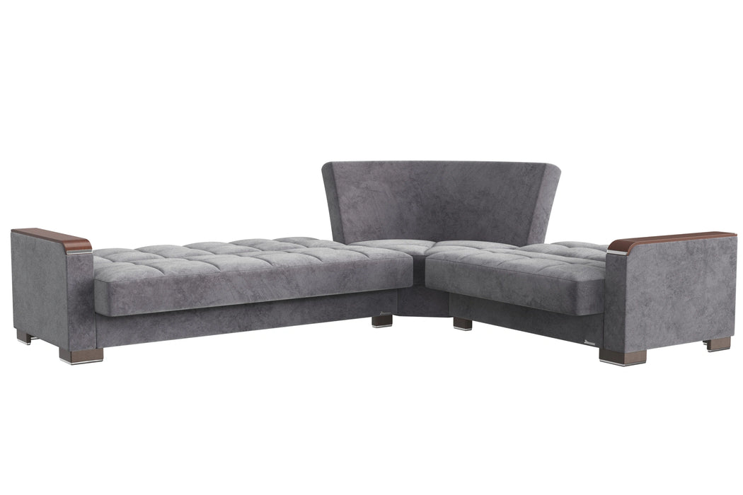 Ottomanson Armada X Collection Upholstered Convertible Wood Trimmed Sectional with Storage