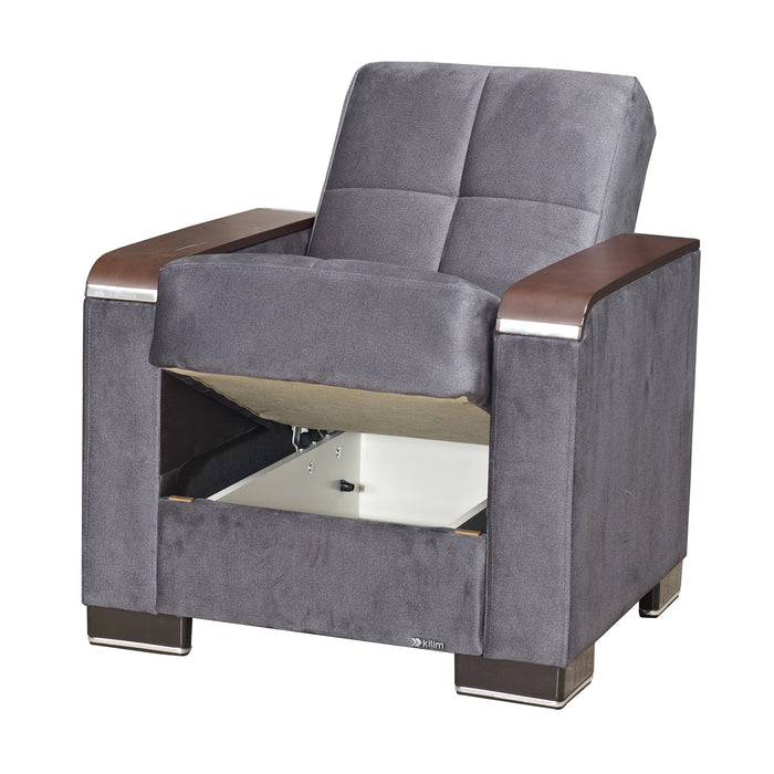 Ottomanson Armada X Collection Upholstered Convertible Wood Trimmed Armchair with Storage