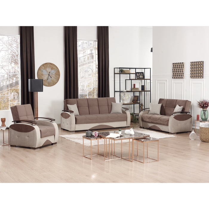 Ottomanson Yafah Collection Upholstered Convertible Loveseat with Storage