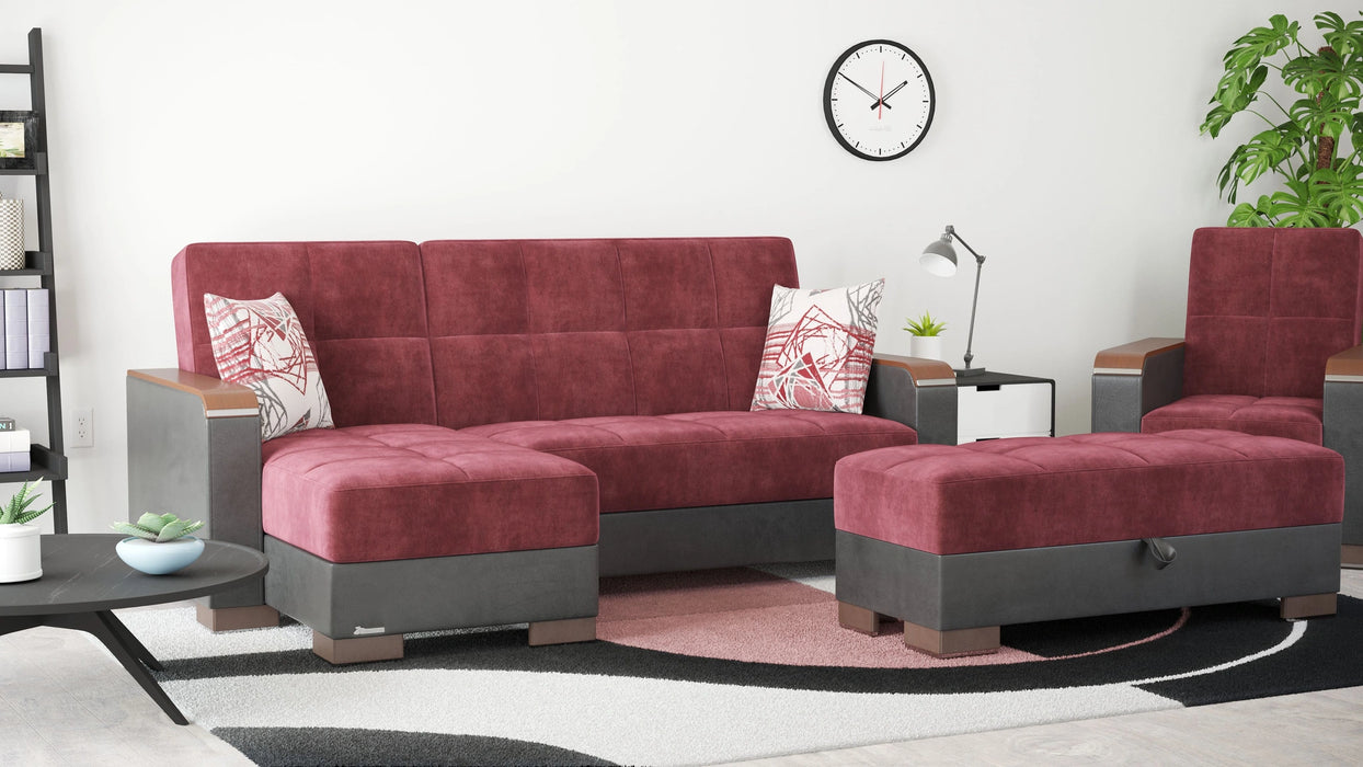 Ottomanson Armada X Collection Upholstered Convertible Wood Trimmed Ottoman with Storage