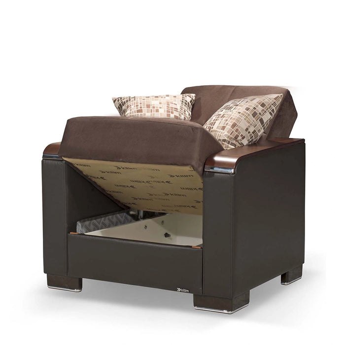 Ottomanson Armada X Collection Upholstered Convertible Wood Trimmed Armchair with Storage