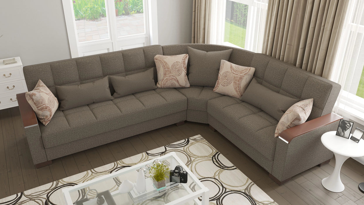 Ottomanson Armada X Collection Upholstered Convertible Wood Trimmed Sectional with Storage