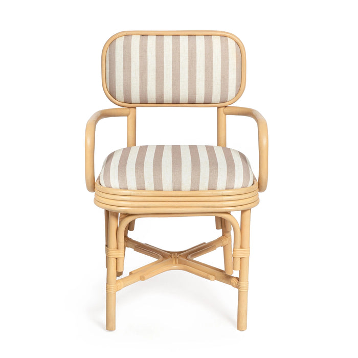 Dorine Striped Performance Linen &amp; Rattan Dining Armchair