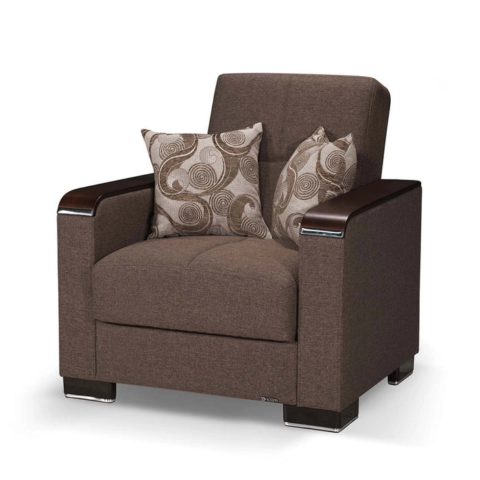 Ottomanson Armada X Collection Upholstered Convertible Wood Trimmed Armchair with Storage