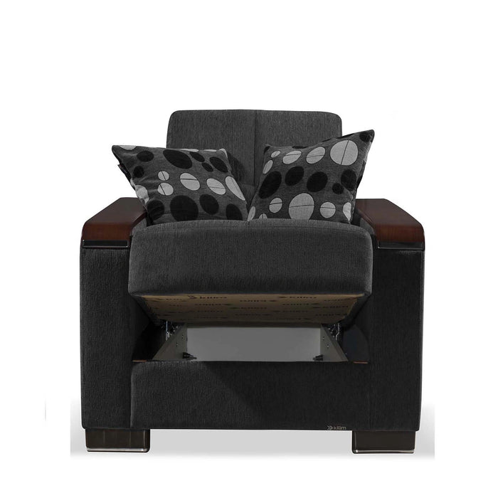 Ottomanson Armada X Collection Upholstered Convertible Wood Trimmed Armchair with Storage
