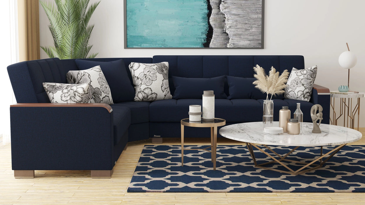 Ottomanson Armada X Collection Upholstered Convertible Wood Trimmed Sectional with Storage