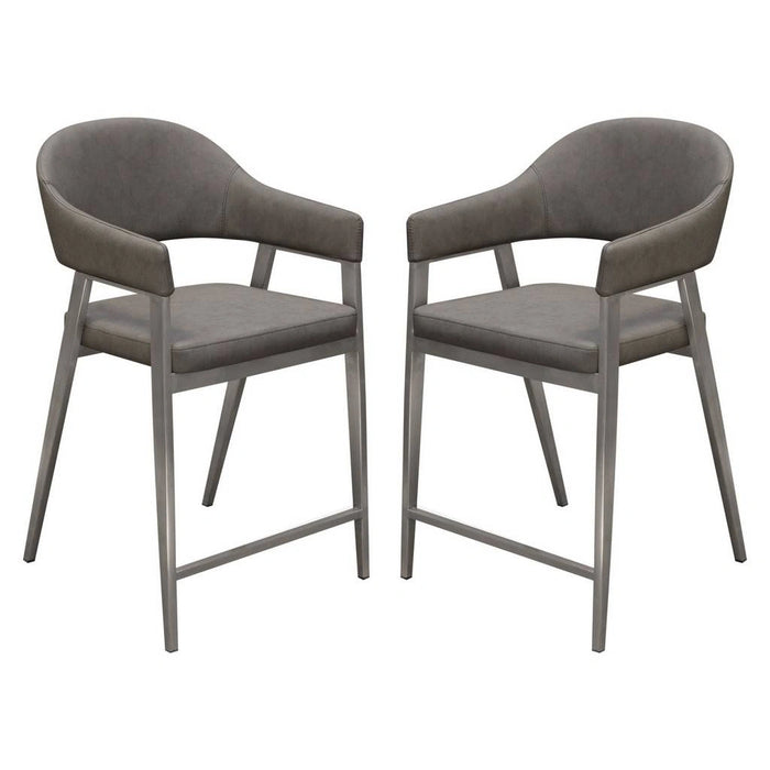 Adele Set of Two Counter Height Chairs in Grey Leatherette w/ Brushed Stainless Steel Leg