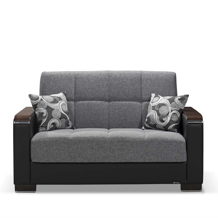 Ottomanson Armada X Collection Upholstered Convertible Wood Trimmed Loveseat with Storage