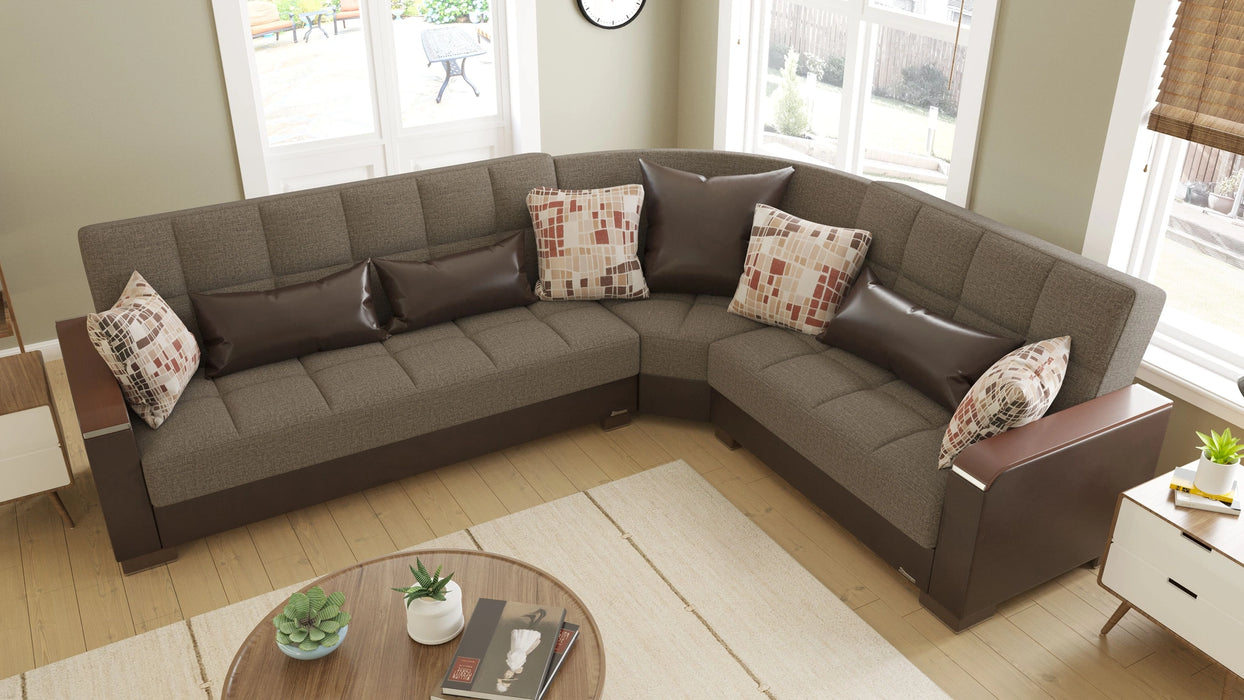 Ottomanson Armada X Collection Upholstered Convertible Wood Trimmed Sectional with Storage
