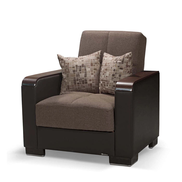Ottomanson Armada X Collection Upholstered Convertible Wood Trimmed Armchair with Storage