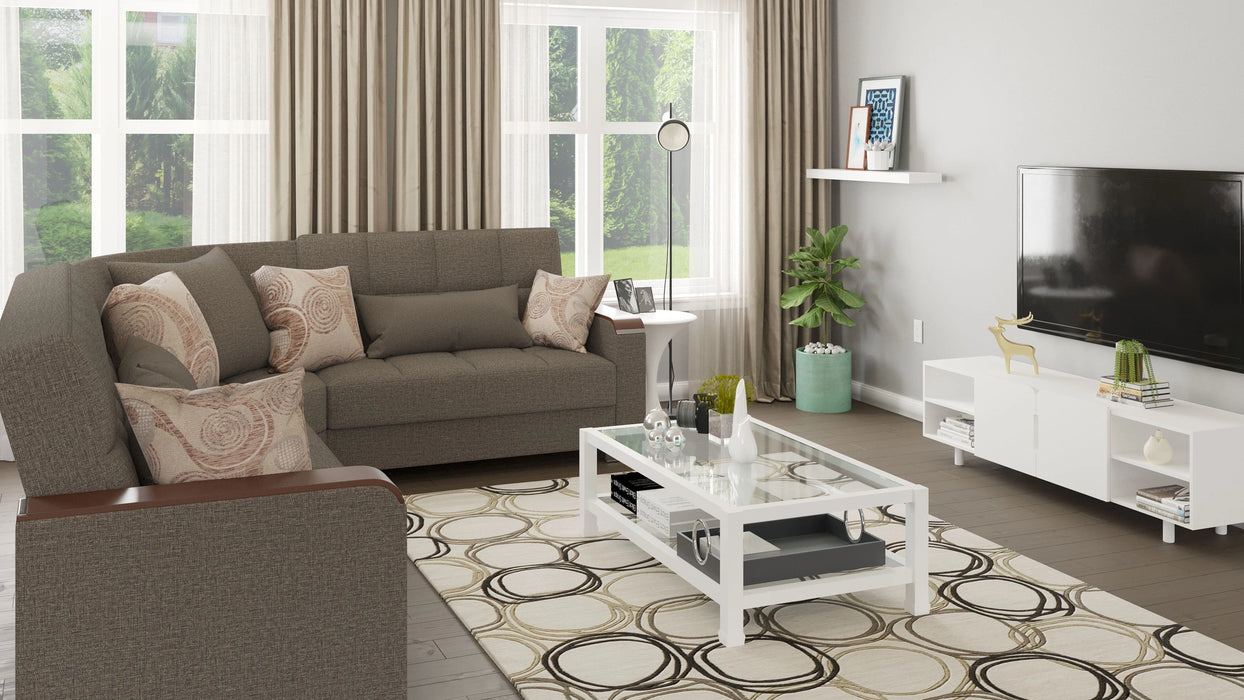 Ottomanson Armada X Collection Upholstered Convertible Wood Trimmed Sectional with Storage