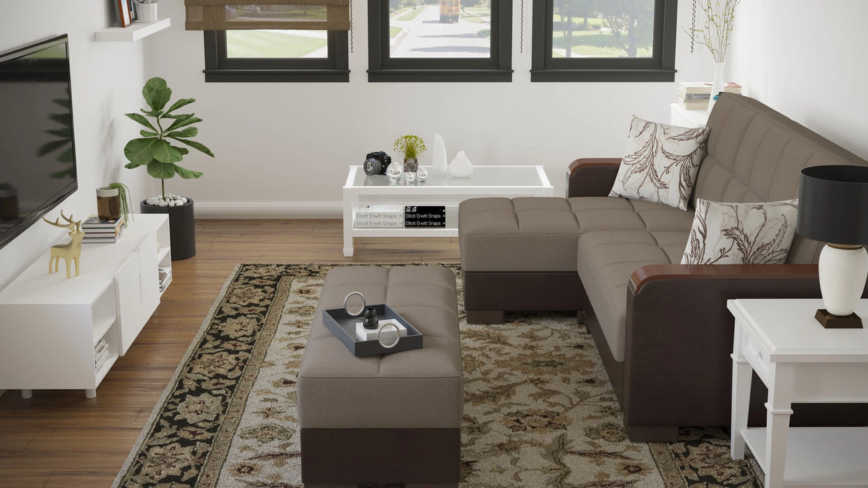 Ottomanson Armada X Collection Upholstered Convertible Wood Trimmed Ottoman with Storage