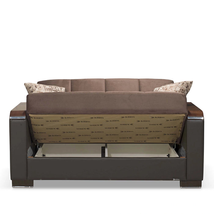 Ottomanson Armada X Collection Upholstered Convertible Wood Trimmed Loveseat with Storage