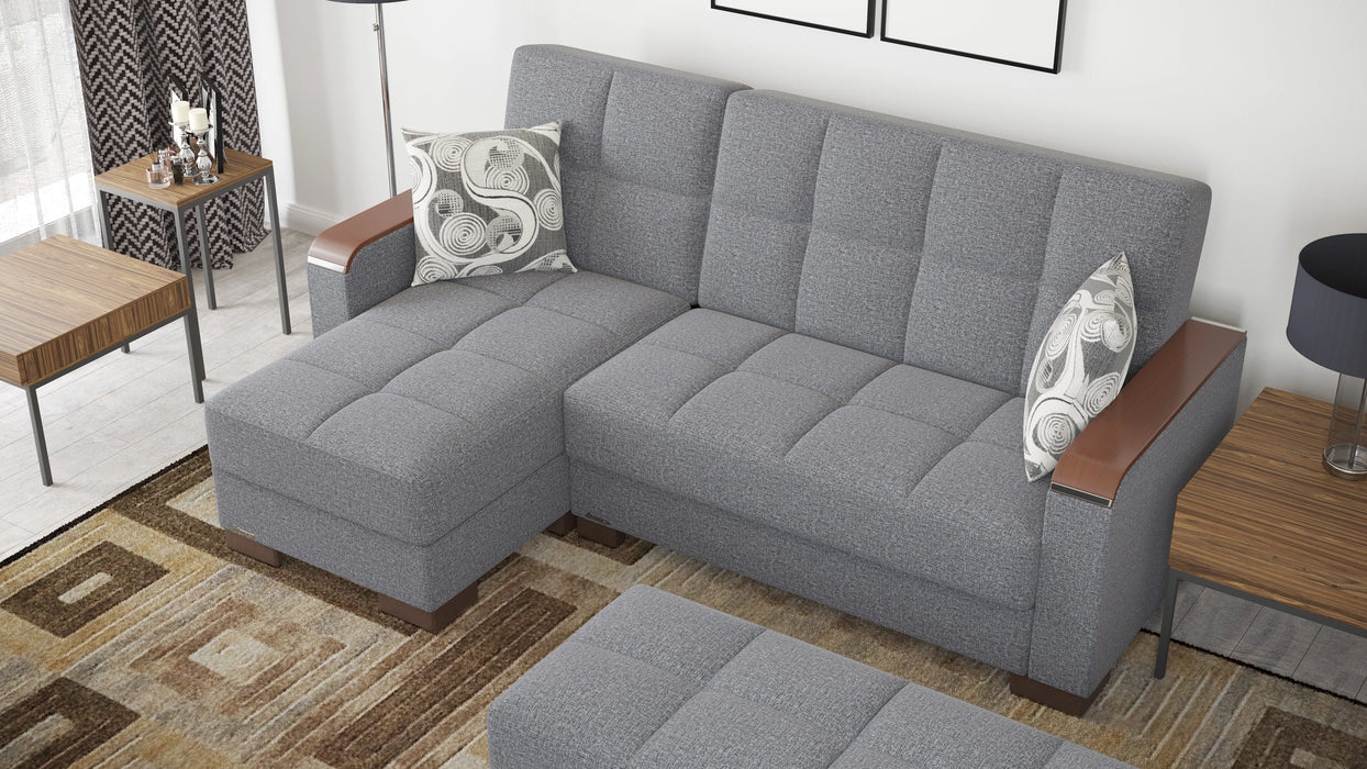 Ottomanson Armada X Collection Upholstered Convertible Wood Trimmed Chaise Lounge with Storage