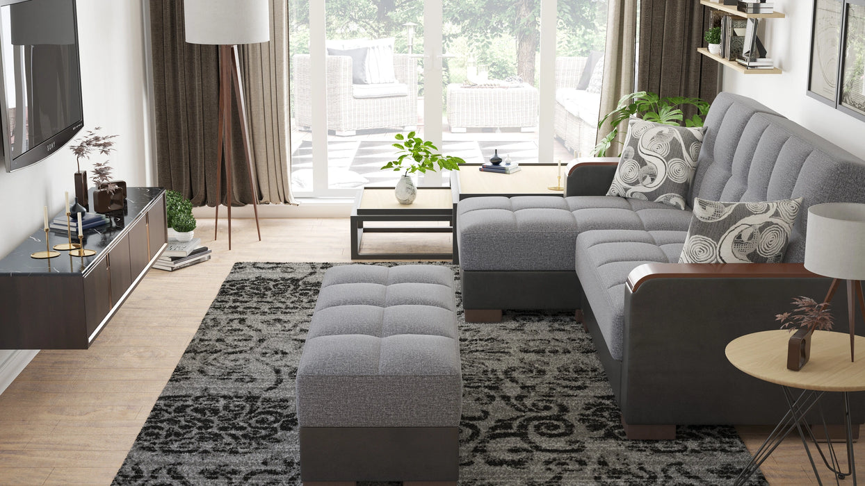 Ottomanson Armada X Collection Upholstered Convertible Wood Trimmed Chaise Lounge with Storage