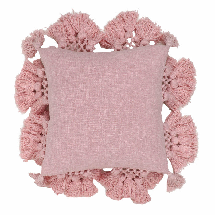 Stone 21" Washed Cotton Tasseled Square Throw Pillow