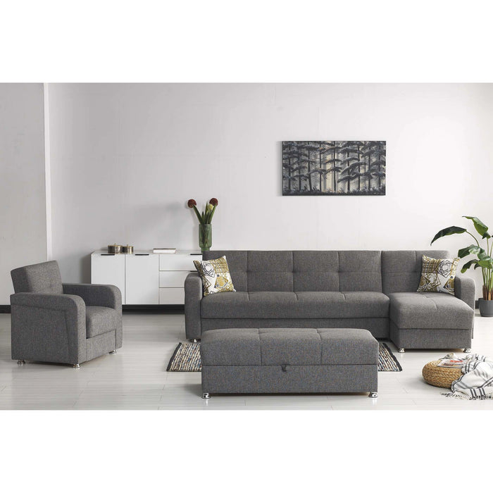 Ottomanson Harmony Collection Upholstered Convertible Sectional with Storage