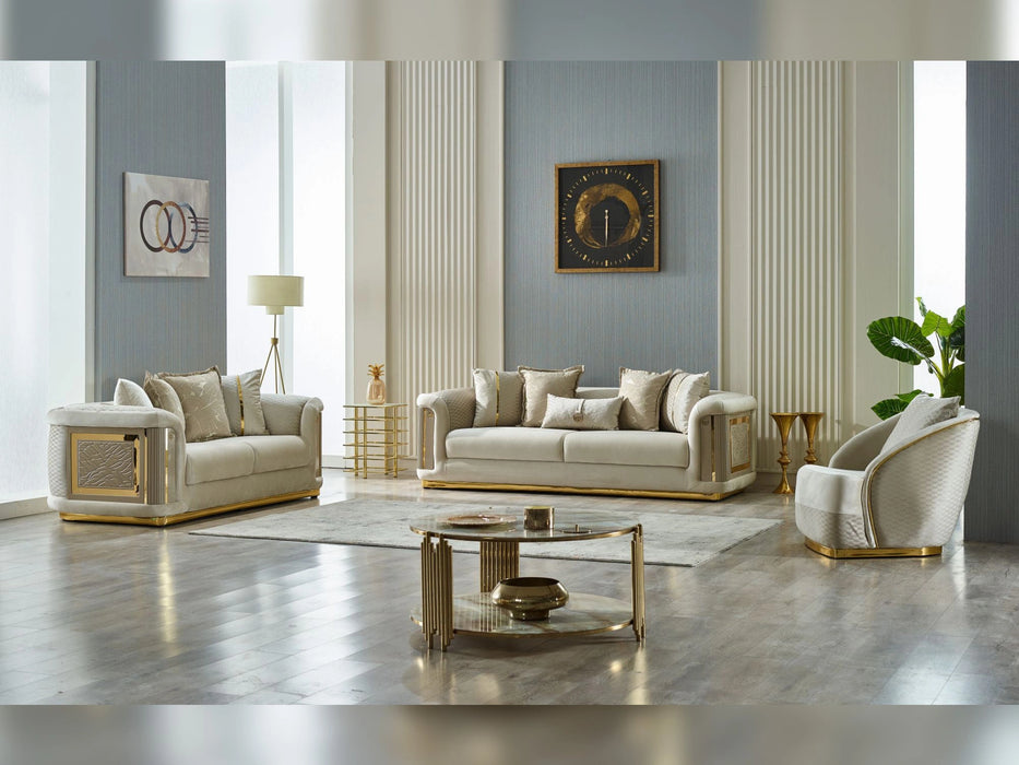 Elegance 3-pieces (Sofa & Loveseat & Chair) Livingroom Set Cream
