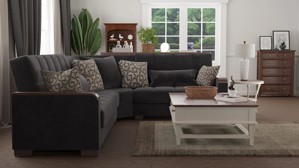 Ottomanson Armada X Collection Upholstered Convertible Wood Trimmed Sectional with Storage