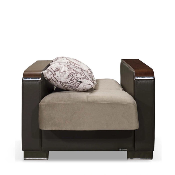 Ottomanson Armada X Collection Upholstered Convertible Wood Trimmed Armchair with Storage