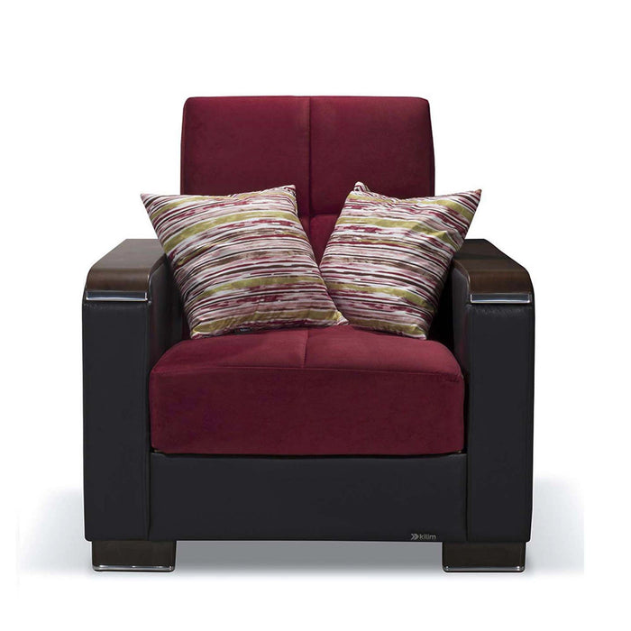 Ottomanson Armada X Collection Upholstered Convertible Wood Trimmed Armchair with Storage