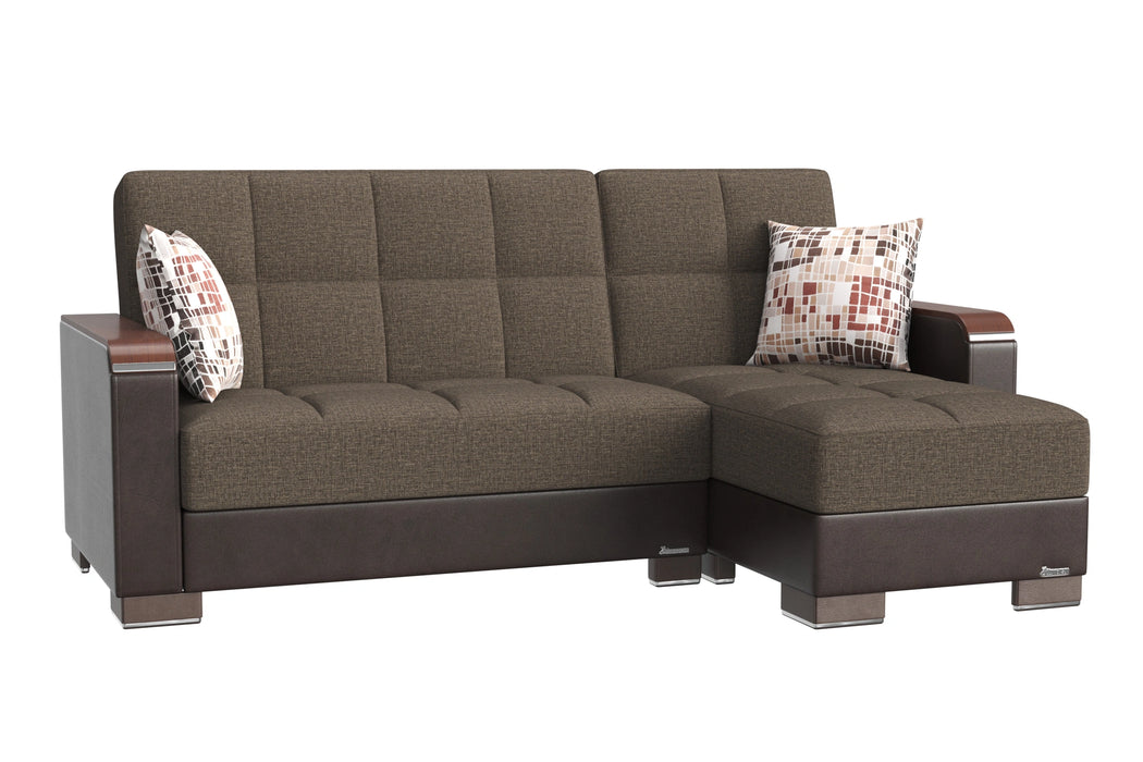 Ottomanson Armada X Collection Upholstered Convertible Wood Trimmed Chaise Lounge with Storage