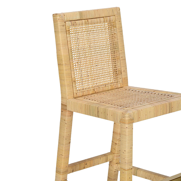 Amara Rattan &amp; Cream Contract-Grade Linen Stool