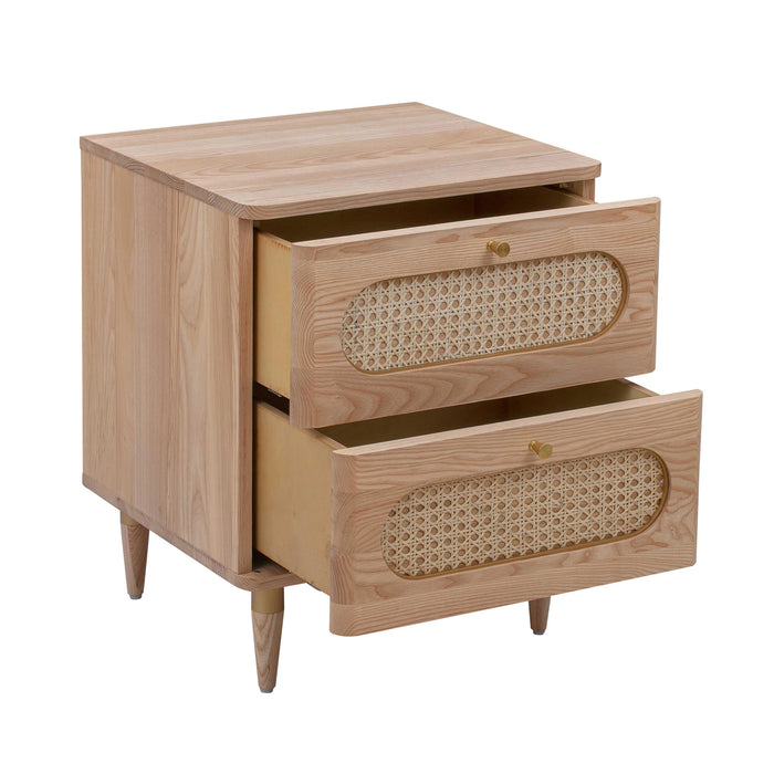 Carmen 19" Natural Ash and Cane 2-Drawer Nightstand