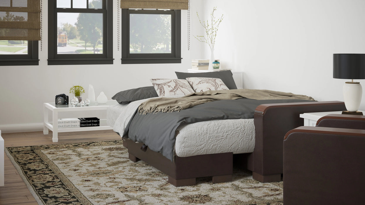 Ottomanson Armada X Collection Upholstered Convertible Wood Trimmed Chaise Lounge with Storage