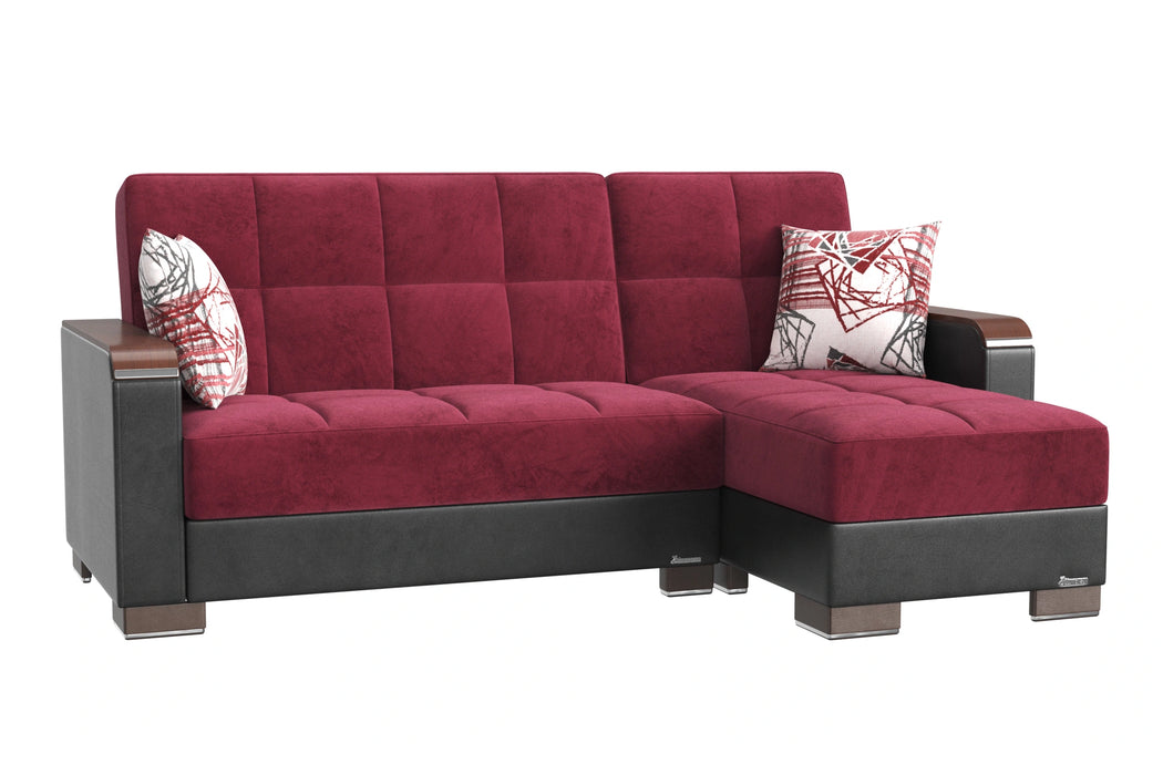 Ottomanson Armada X Collection Upholstered Convertible Wood Trimmed Chaise Lounge with Storage