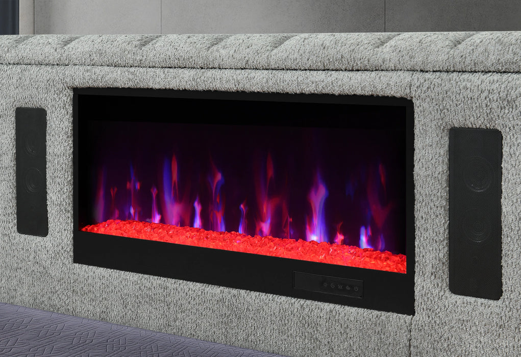 Isabella Grey Bed with LED, TV Lift, Speaker and Fireplace