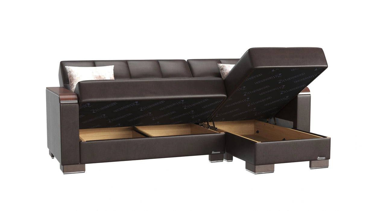 Ottomanson Armada X Collection Upholstered Convertible Wood Trimmed Chaise Lounge with Storage