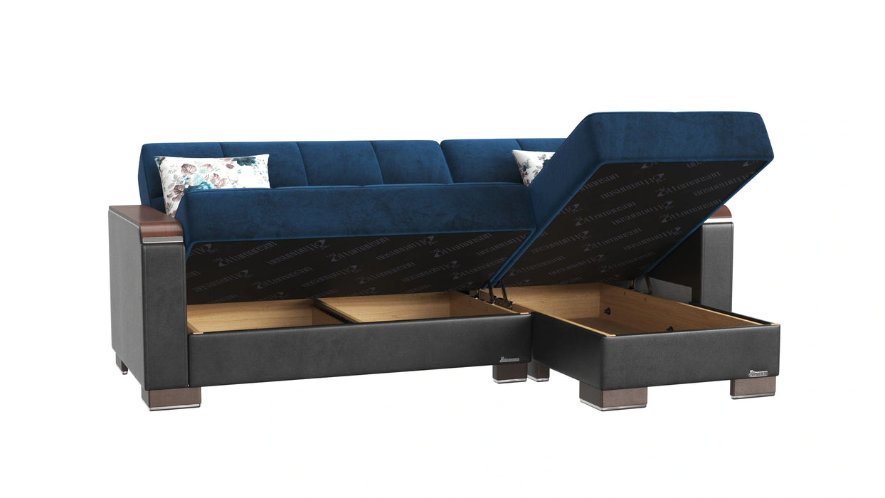 Ottomanson Armada X Collection Upholstered Convertible Wood Trimmed Chaise Lounge with Storage