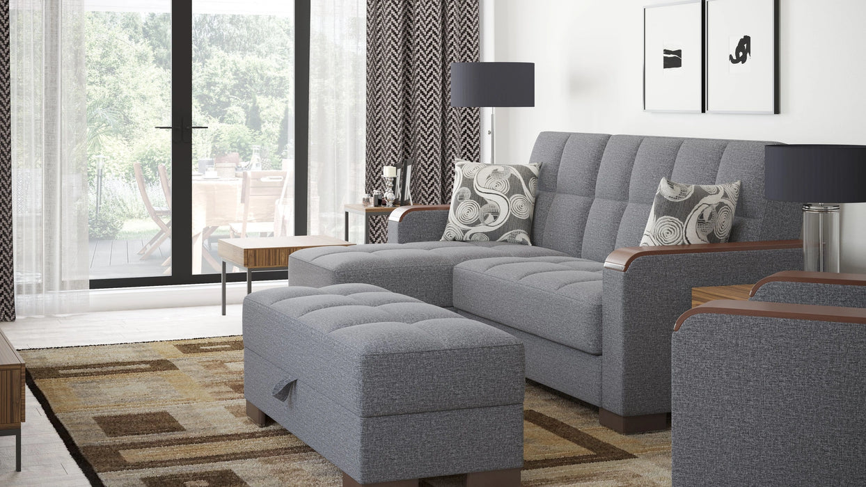 Ottomanson Armada X Collection Upholstered Convertible Wood Trimmed Ottoman with Storage
