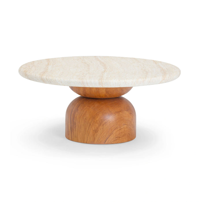 Cynthia 36" Faux Travertine Concrete Indoor/Outdoor Coffee Table