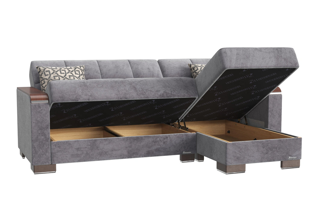Ottomanson Armada X Collection Upholstered Convertible Wood Trimmed Chaise Lounge with Storage