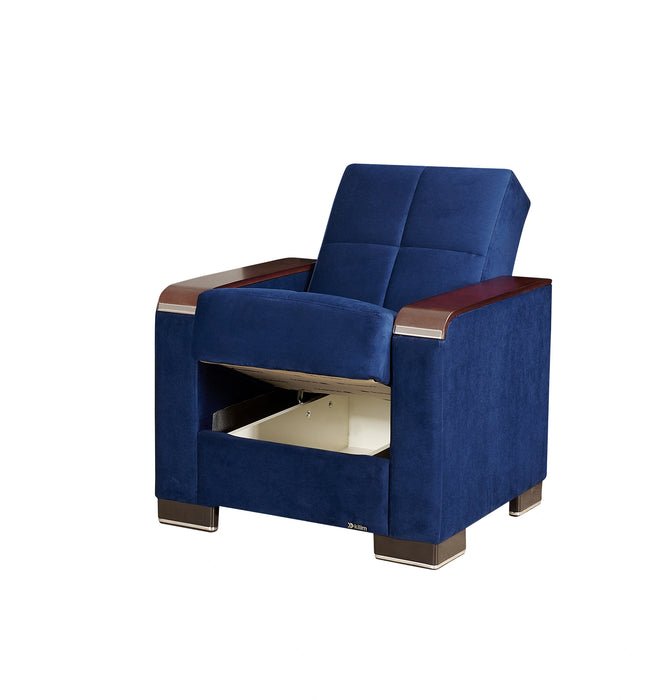Ottomanson Armada X Collection Upholstered Convertible Wood Trimmed Armchair with Storage