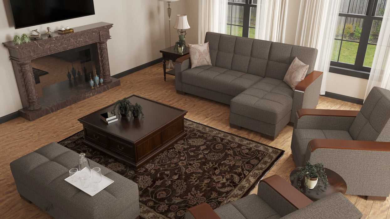 Ottomanson Armada X Collection Upholstered Convertible Wood Trimmed Ottoman with Storage