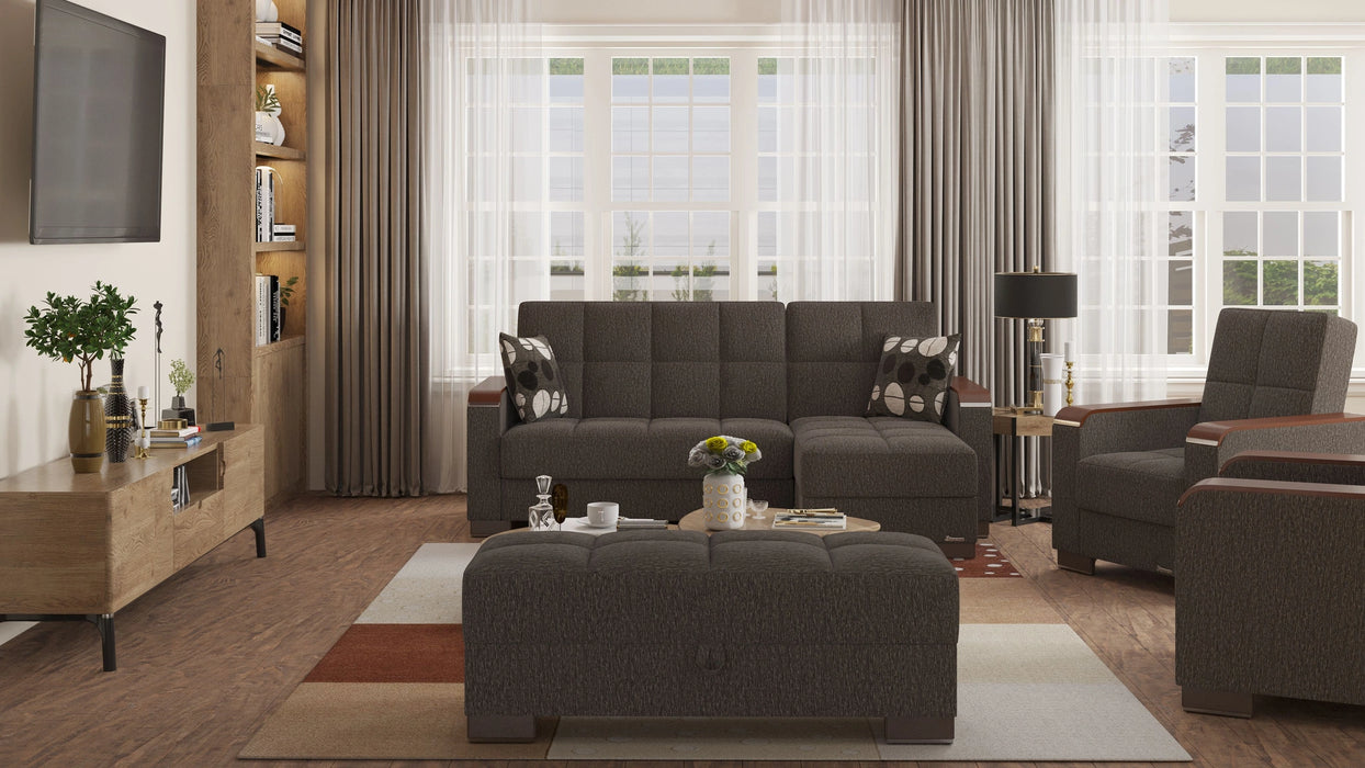 Ottomanson Armada X Collection Upholstered Convertible Wood Trimmed Chaise Lounge with Storage