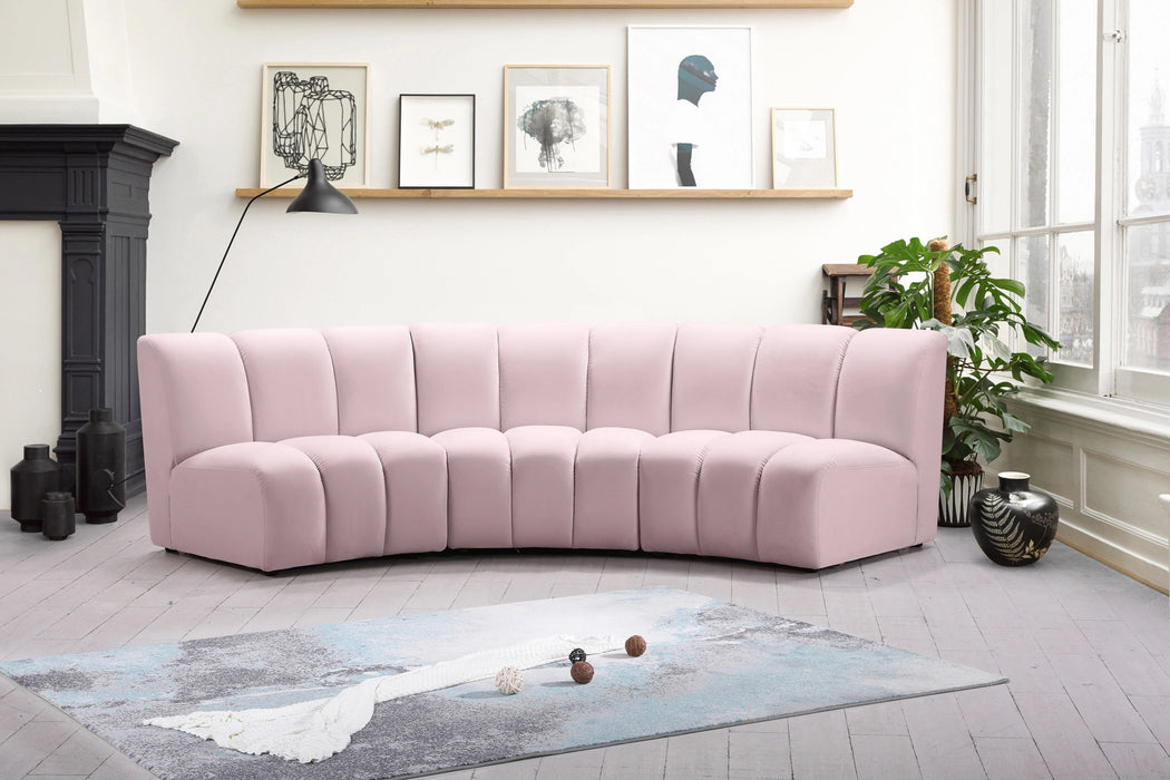 Infinity Pink Velvet 3pc. Modular Sectional